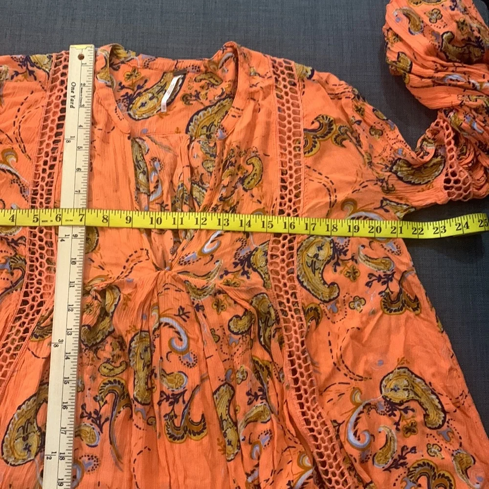 Free People *Flaw Tunic Mini Just The Two Of Us Paisley Orange XS Boho Whimsical